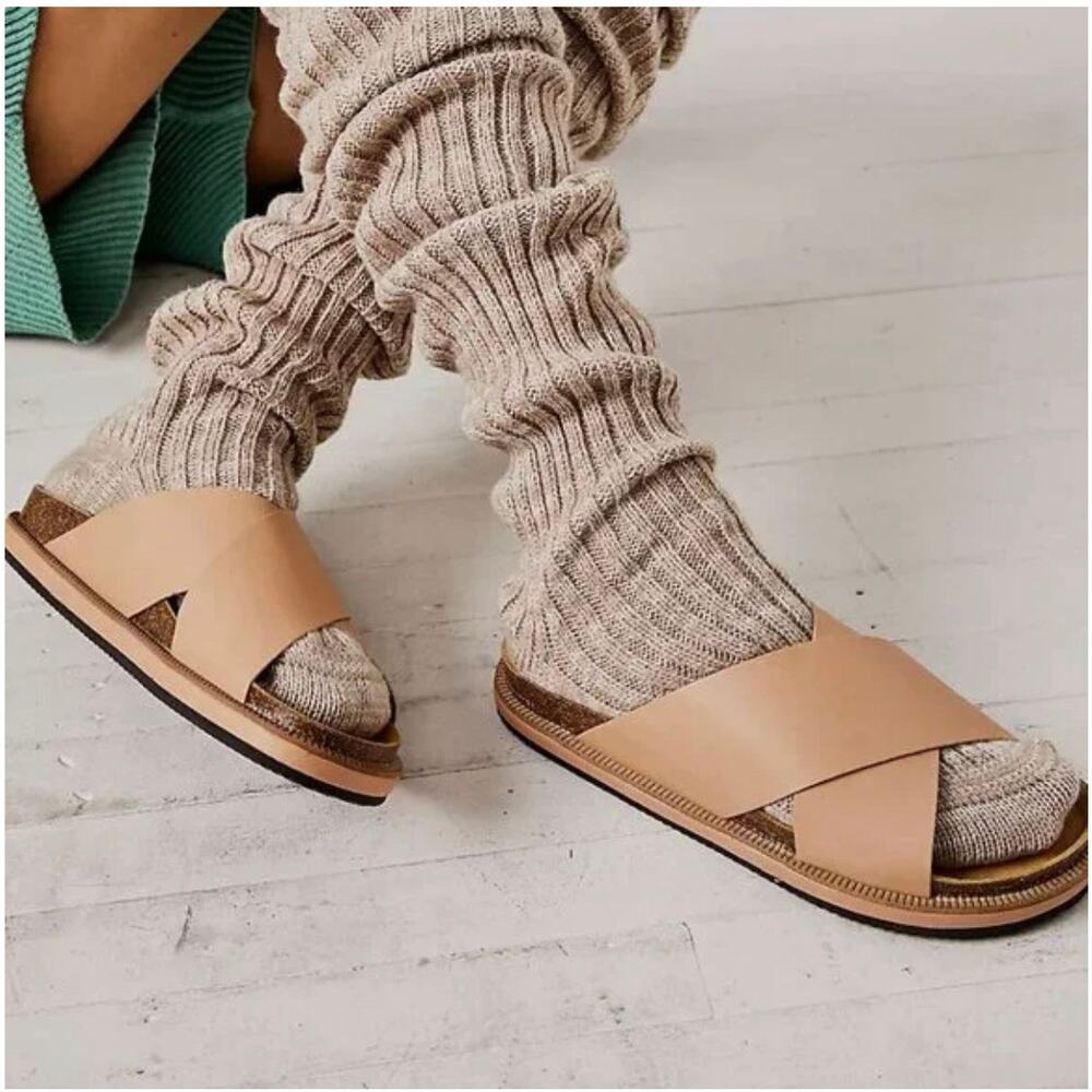 Free People Beige Crisscross Flats
